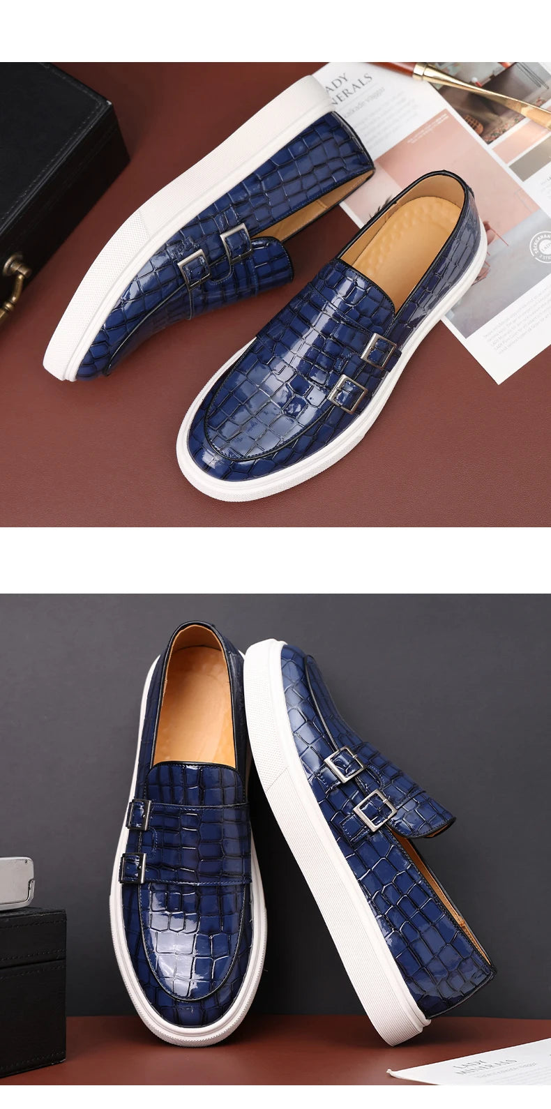 New Black Sneakers Men Vulcanize Shoes Yellow Crocodile Pattern Slip-On Size 38-46 Zapatos De Hombre Men Shoes