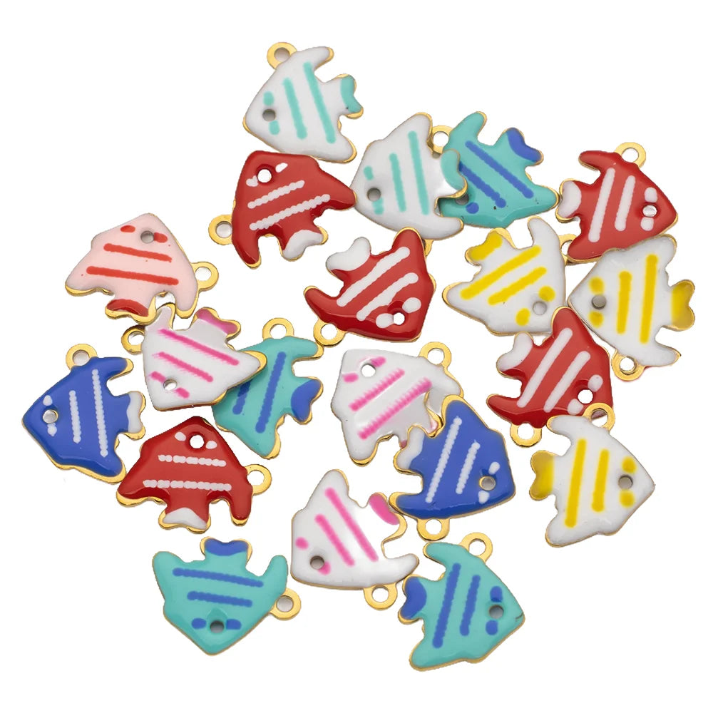 20pcs Stainless Steel Enamel Charms Mixed Moon Star Cross Fish Animal Charm Pendant DIY for Necklace Bracelet Jewelry Making