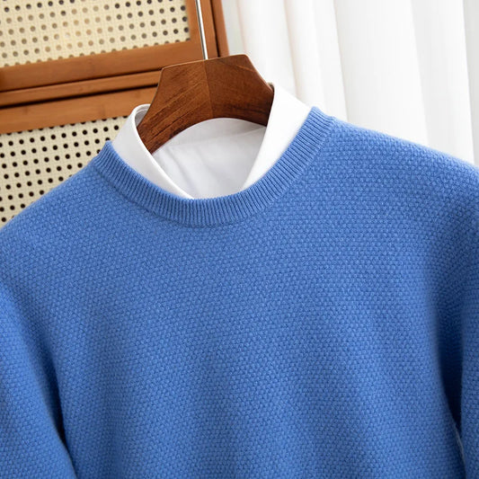 Autumn And Winter 100% Pure Wool Men's Round Neck Thick Solid Color Sweater Business Casual Knitting Bottoming Shirt