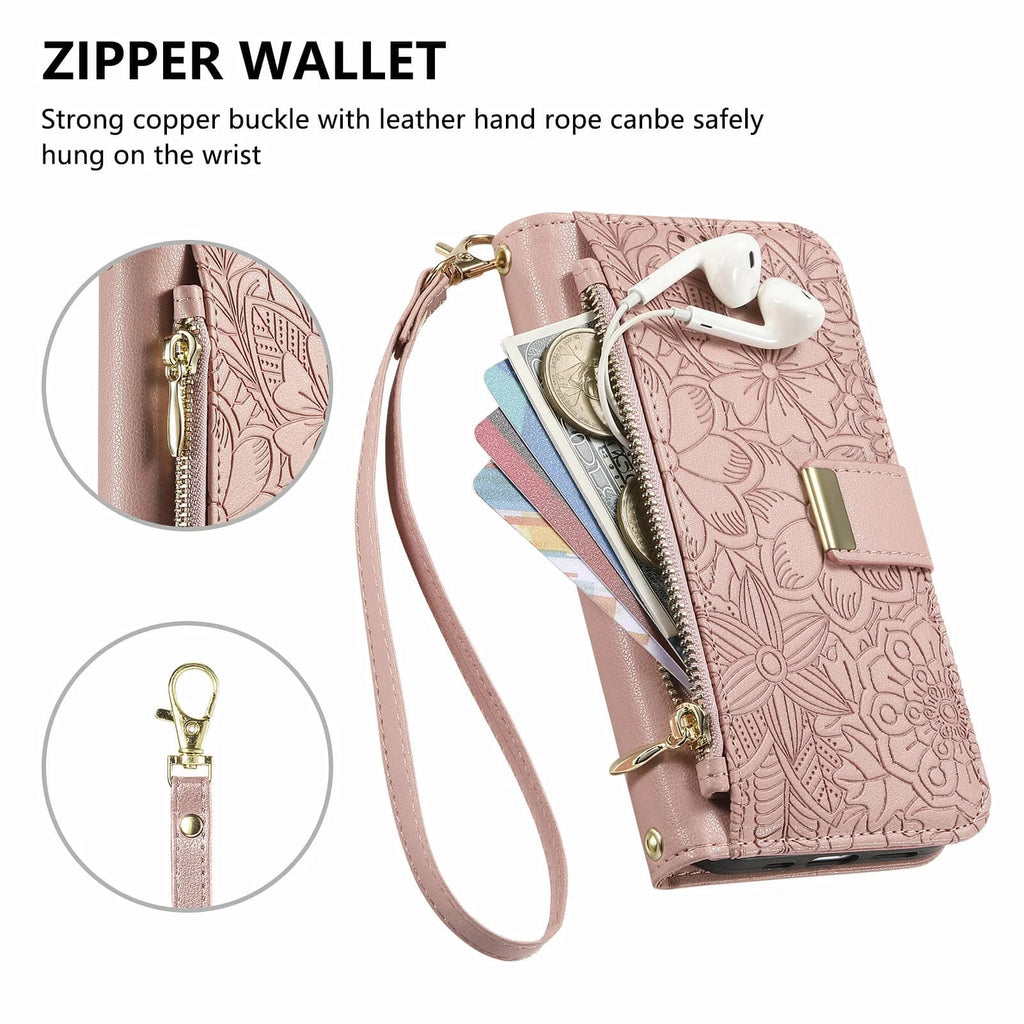 Compatible with iPhone 17/16e/15/14/13/12 Pro Max 16 Plus Lanyard Zipper Wallet Case Dual Card Holder Flip Stand Magnetic Buckle