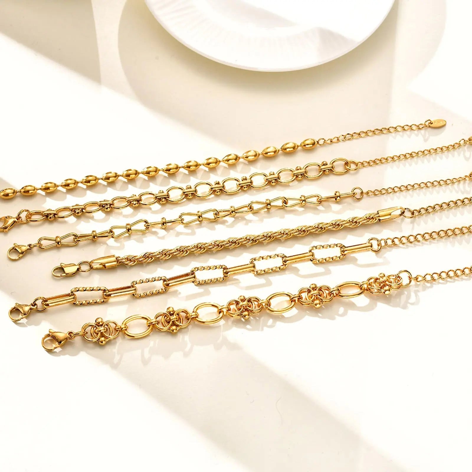 Chunky Stainless Steel Link Chain Bracelet For Woman, Gold Plated Layering Bracelets Wristband Waterproof Jewelry