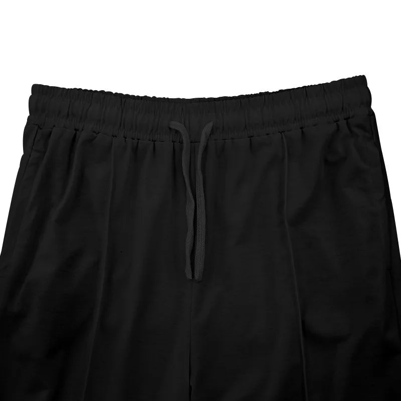 Men Casual LooseStraight Leg Dress Pants Elastic Drawstring Waist Front Seam Plain Wide Leg Trousers Daily Street Vacation Relax
