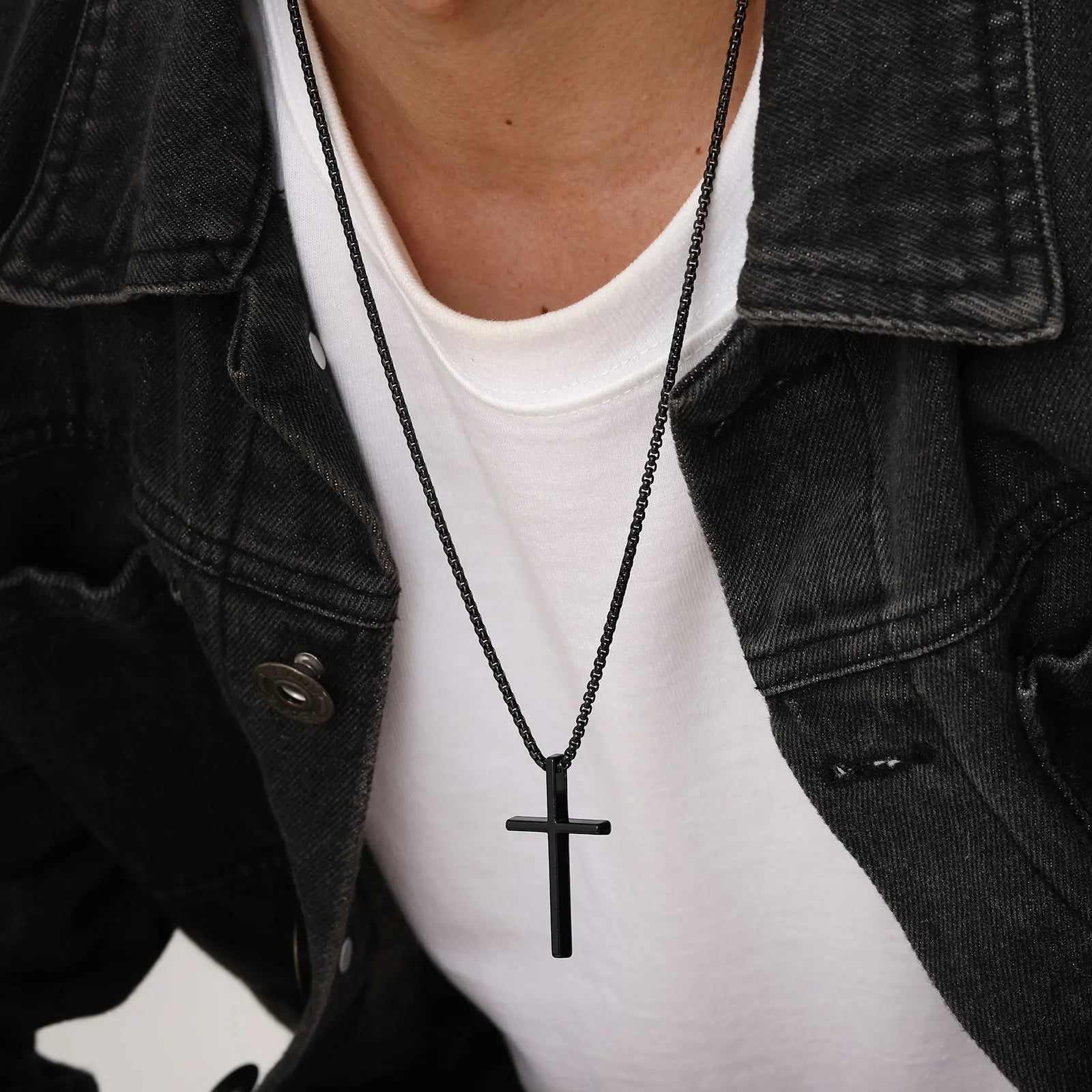 Vnox Cross Necklace for Men Women, Silver Color Plain Alloy Metal Cross Pendant Collar with Stainless Steel Box Chain