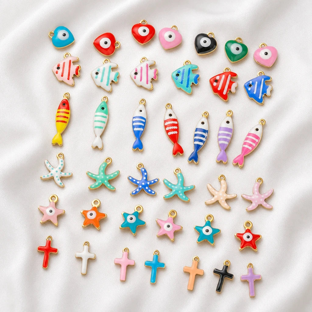 20pcs Stainless Steel Enamel Charms Mixed Moon Star Cross Fish Animal Charm Pendant DIY for Necklace Bracelet Jewelry Making