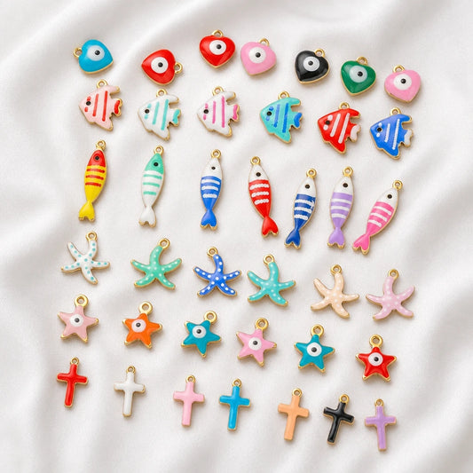 20pcs Stainless Steel Enamel Charms Mixed Moon Star Cross Fish Animal Charm Pendant DIY for Necklace Bracelet Jewelry Making