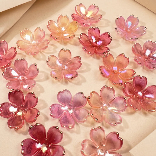 50pcs 19mm Cherry Blossom Beads Gradient Acrylic Flower Beads Mini Spacer Hair Accessory for DIY Bracelet Earring Jewelry Making