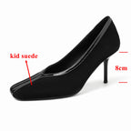 Krazing Pot Superstar Kid Suede Shallow Square Toe High Heels Spring Autumn Shoes Office Lady Party Wedding Dress Women Pumps