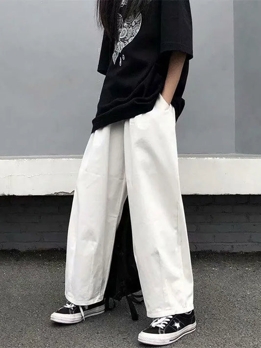 Spring Summer White Cotton Baggy Pants Men Y2k Straight Casual Trousers Loose Wide leg Cargo Pants Male Korean Fashion
