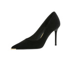 Banquet Fashion Metal Toe High Heels Women's Pointed Toe Shallow Mouth Thin Heels Women's Shoes Temperament Single Shoes