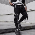 Y2K Joggers Cargo Pants For Men Casual Hip Hop Pocket Male Trousers Sweatpants Street Ribbons Techwear White Pant Pantalon Homme