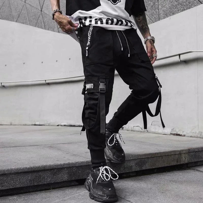 Y2K Joggers Cargo Pants For Men Casual Hip Hop Pocket Male Trousers Sweatpants Street Ribbons Techwear White Pant Pantalon Homme