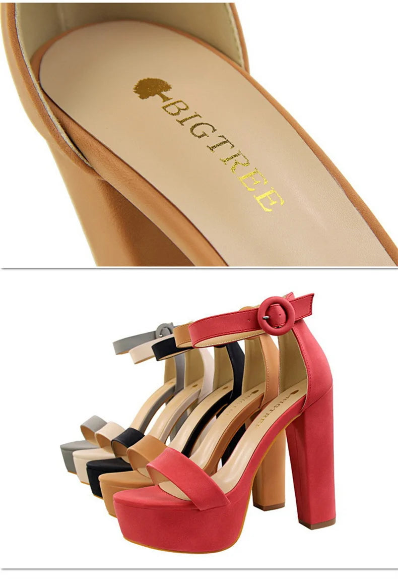 New Fashion Simple Comfort Women Platform High Heels Sandals Summer Peep Toe Party Wedding Pumps Buckle Slimming Shoes
