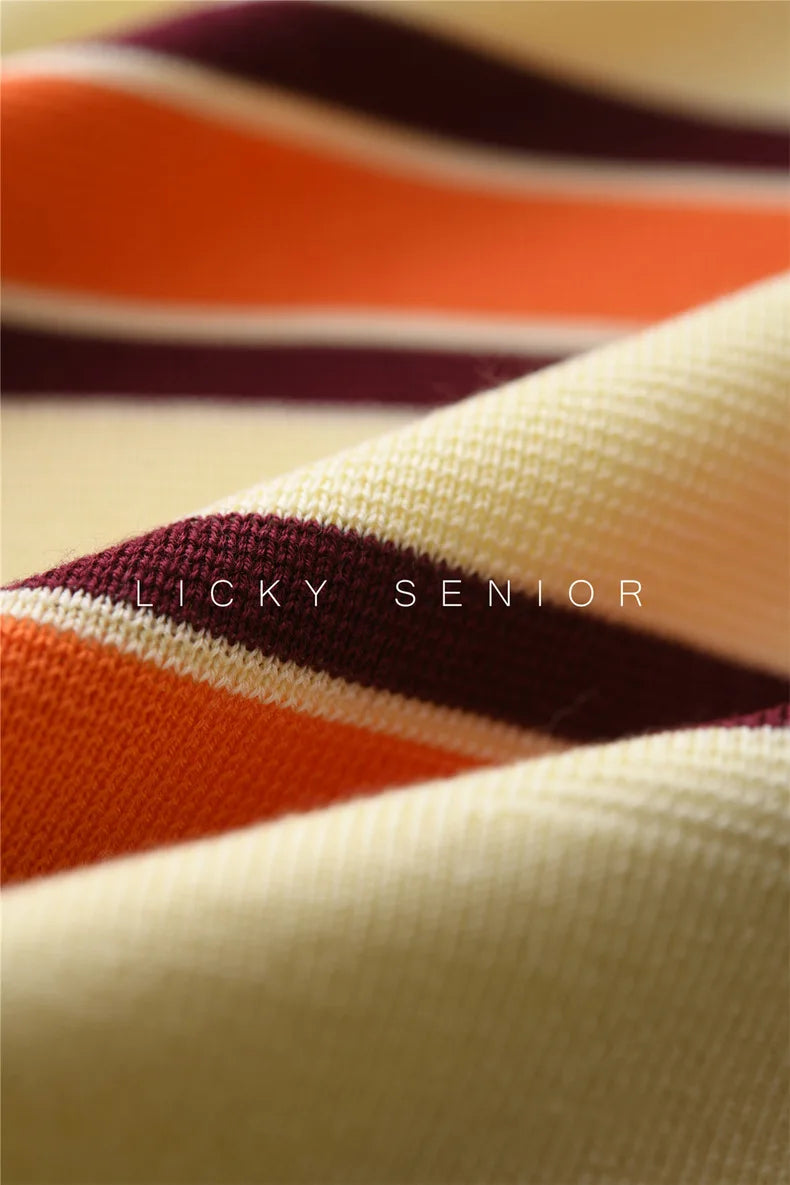 Striped POLO Neck Ice Silk Short Sleeved Women's Summer Thin Fashion Loose Lapel Knit Top