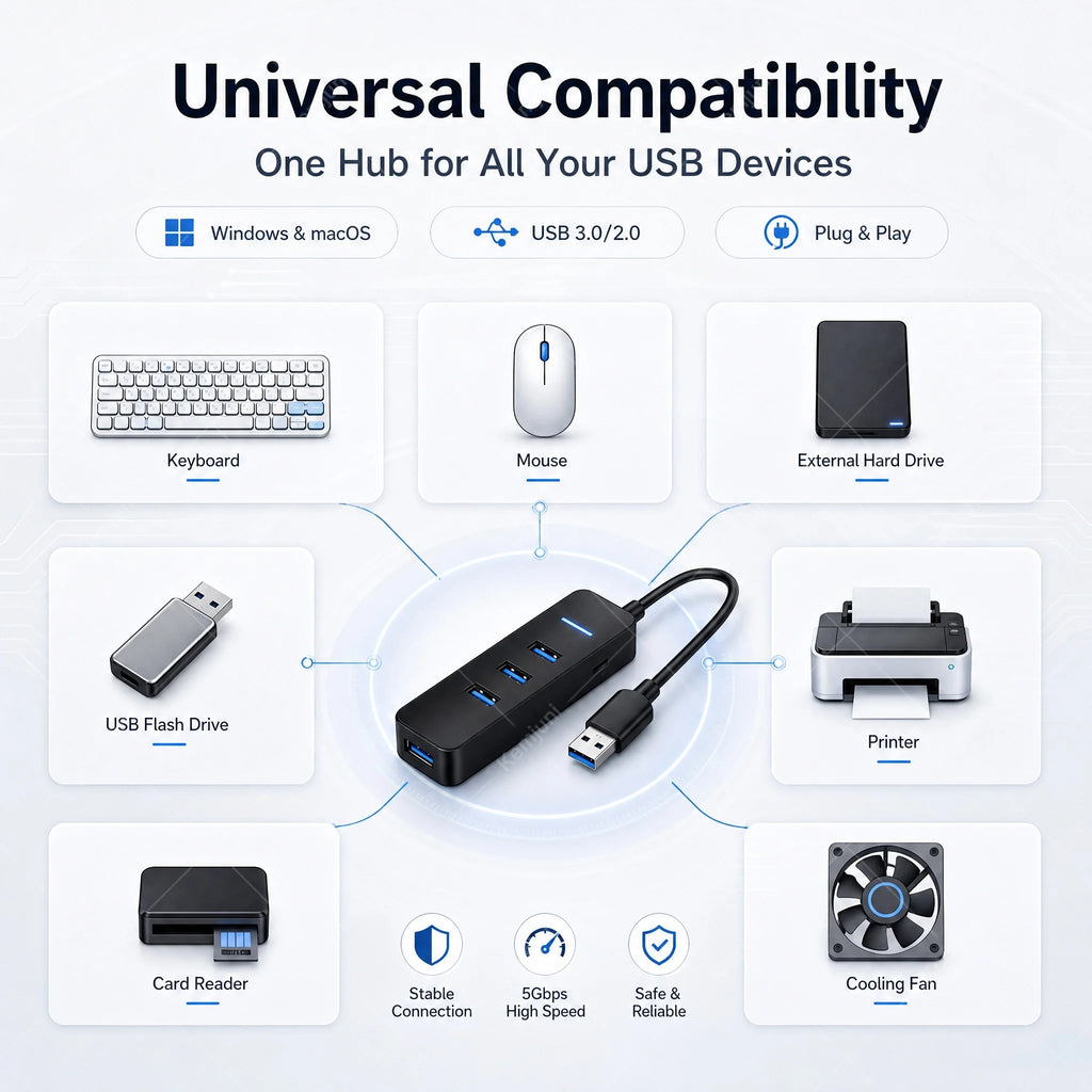 USB 3.0 Hub 4 Ports 5M Extension Cable Multi Port USB Hub Adapter High Speed Data Transfer for Laptop PC Computer Notebook