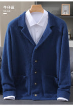 New Mink Wool Cardigan Men's Padded Sweater Coat Business Casual Knitted Cashmere Sweater Coat