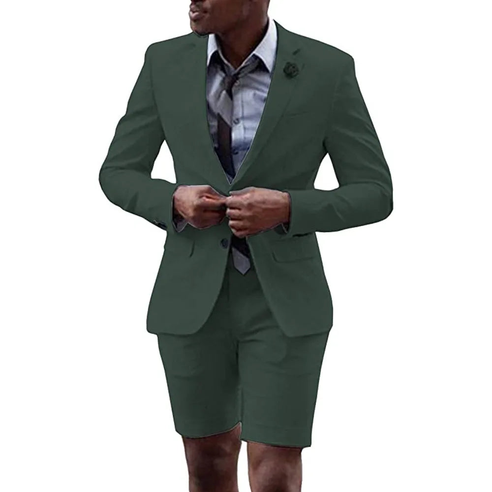 2 Pieces  Men's Casual Suit Single Breasting  Lapel Groomsmen with Short  for Wedding (Blazer+Pants)