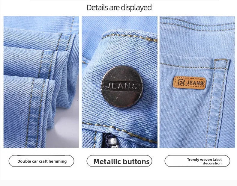 2026 Spring Summer 70% Lyocell Jeans Regular Fit Straight Ice Silk Style Business Casual Light Blue Stretch Cotton Denim