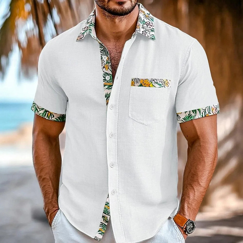 Men's Plus Size Short Sleeve Lapel Shirt with Patchwork Pocket 10 Color Printed Fashionable Designer Comfortable Shirt
