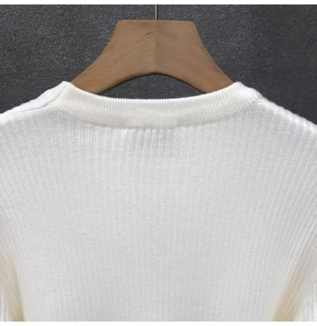 Korean Style Men's Sweater Vertical Stripes Round Neck Pullovers High Quality Inner Soft Knitted Fashion Versatile Undershirt
