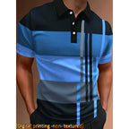 Men Black Blue Gray Geometric Color Block Polo Shirt Lapel Short Sleeve Breathable Casual Summer Golf Daily Tops