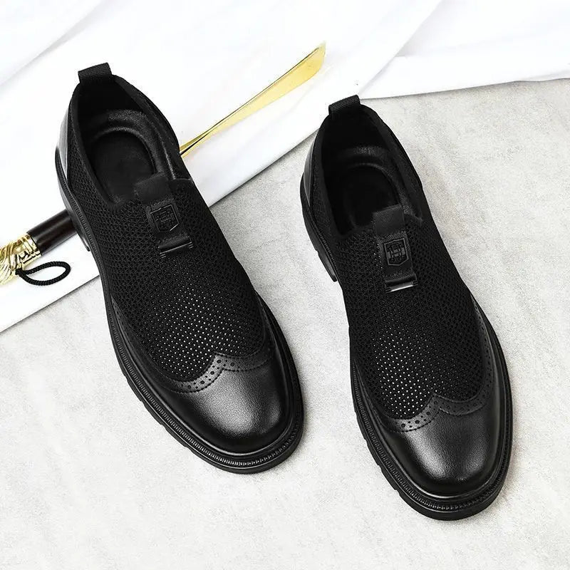 2026 New Men's Soft Leather Shoes Sandals Business British Style Groom Wedding Suit Perforated Breathable Anti-Slip