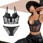 Women Push Up Bra Sets Transparent Lingerie Sexy Shaper Bra Beauty Back Comfortable Underwear Adult's Fishbone Gauze Bralette