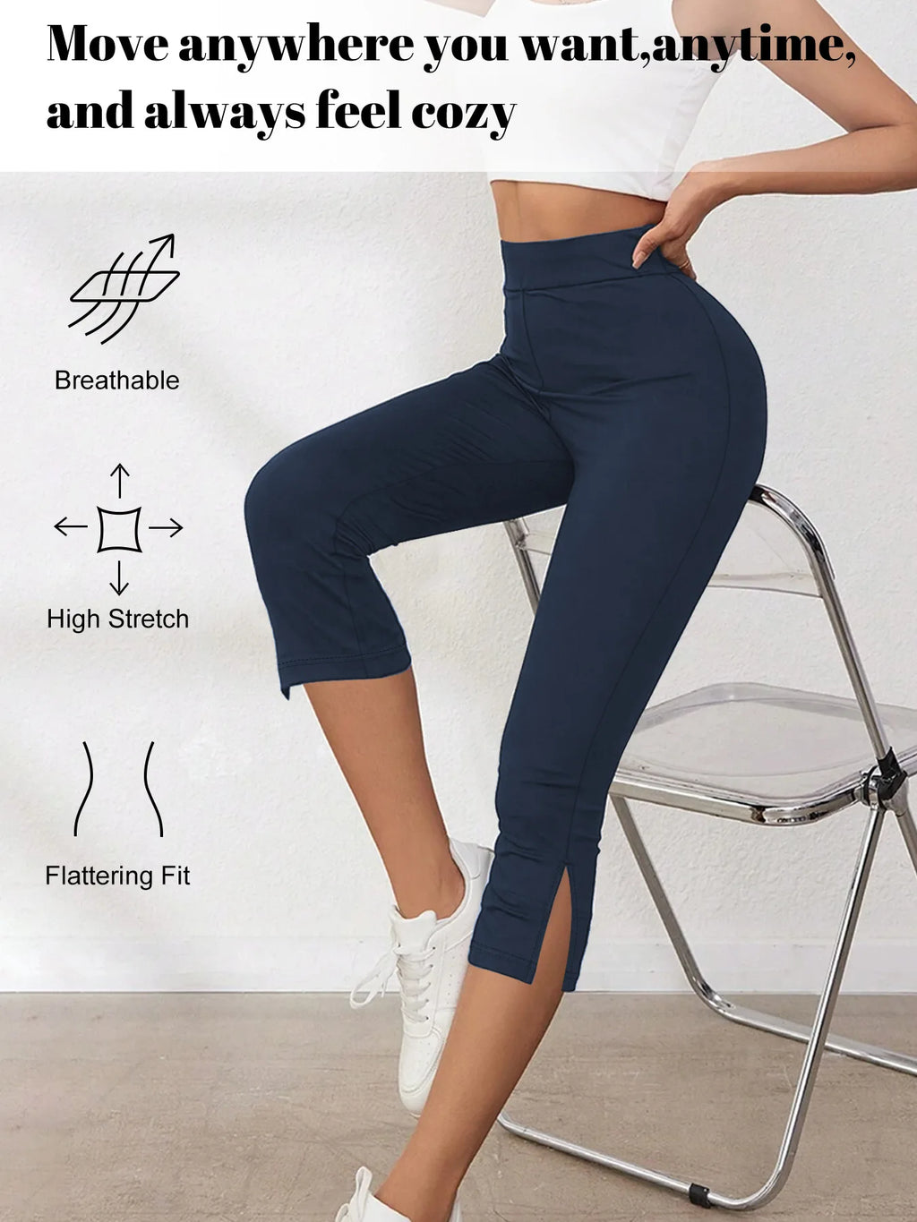 Women's High-Waisted Seven-Point Leggings Summer Thin Stretchy Fitness Sports Yoga Pants Wearable Outdoor