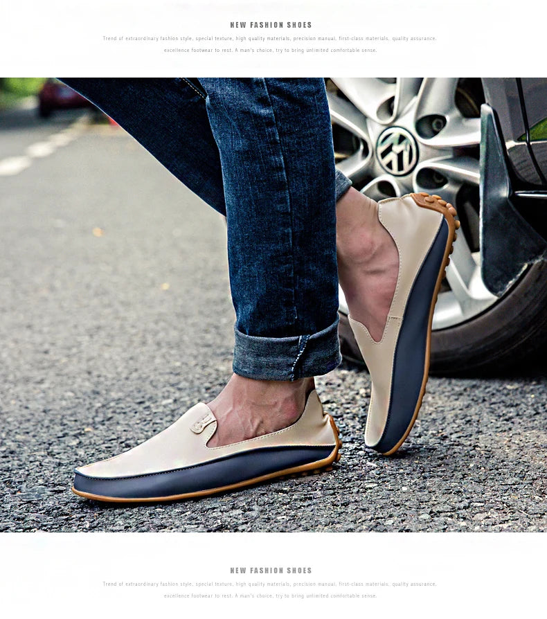 Summer Men Casual Flats Fashion Genuine Leather Soft Moccasins Brand Loafers High Quality Breathable Men Dress Shoes Size 36-47