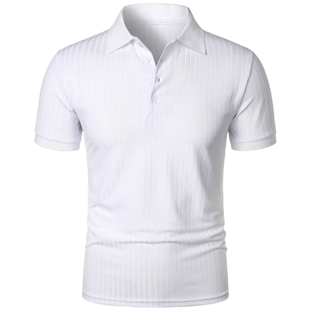 Men's running sports fitness wear summer high stretch vertical short-sleeved POLO shirt slim knit base shirt
