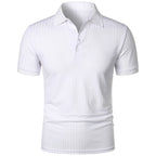 Men's running sports fitness wear summer high stretch vertical short-sleeved POLO shirt slim knit base shirt
