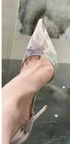 New French high heels paired with evening gowns, super hot pointed single shoes with empty sides that don't tire your feet