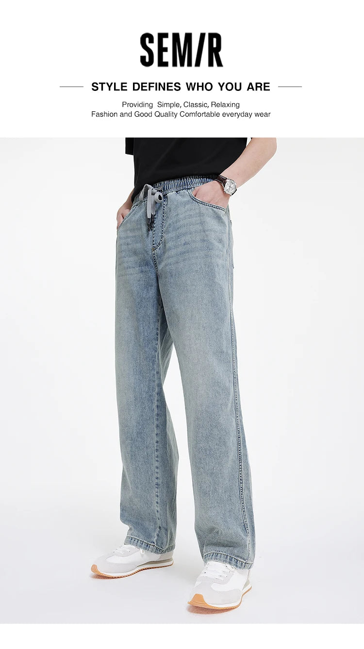 Semir Men Pants Denim American Vintage Loose Straight Leg Trendy Fashion Comfort Commute 2026 Summer Casual Style Top