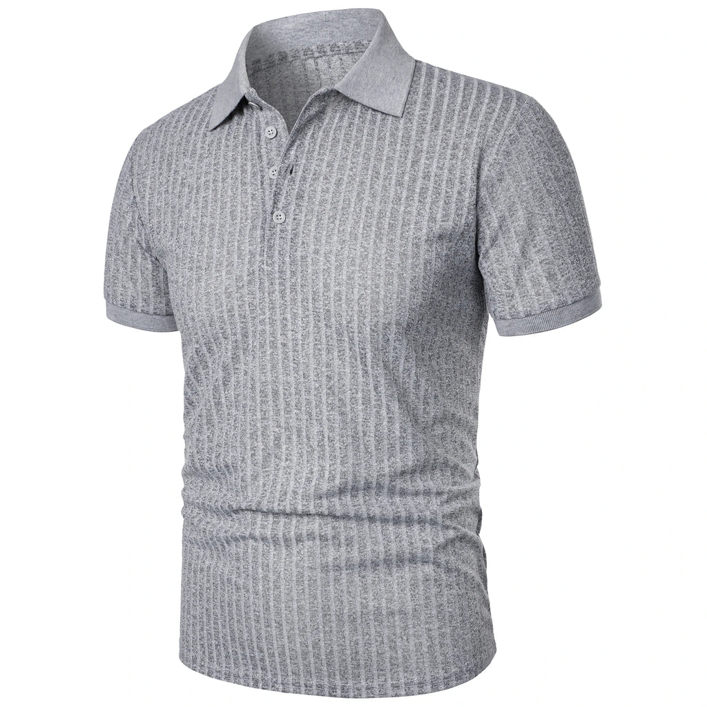 Men's running sports fitness wear summer high stretch vertical short-sleeved POLO shirt slim knit base shirt