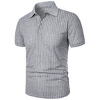 Men's running sports fitness wear summer high stretch vertical short-sleeved POLO shirt slim knit base shirt