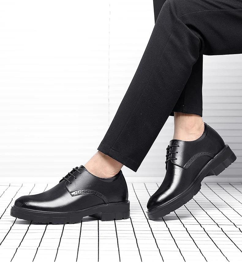 New Men Hollow Summer Platform High Heel 5/8/10 CM Height Growth Formal Men Derby Leather Shoes Man Wedding Dress Shoes Elevator
