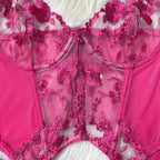 Toucheart Sexy Lingerie Embroidery Printing Bra Garters Set For Women Mesh See- Through Hollow Out Exotic Sexy Underwear Suit