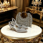 New Italian Pumps and Bag To Party 2026 INS Style Pointed Metalldekoration Rhinestone Elegant Gold Color High Heels for Women