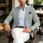 Men's Linen Blend Blazer Notched Lapel Two Button Breathable Suit Jacket For Business Casual Wedding Daily Wear