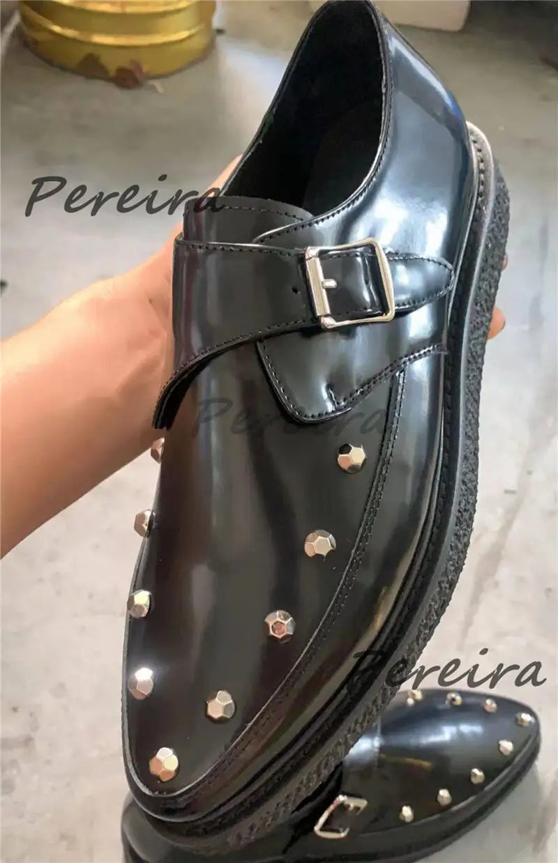 Men's Leopard Print Cowhide Derby Shoes Pointed Toe Genuine Leather Thick Soled Oxfords Spring Summer New Business Dress Shoes