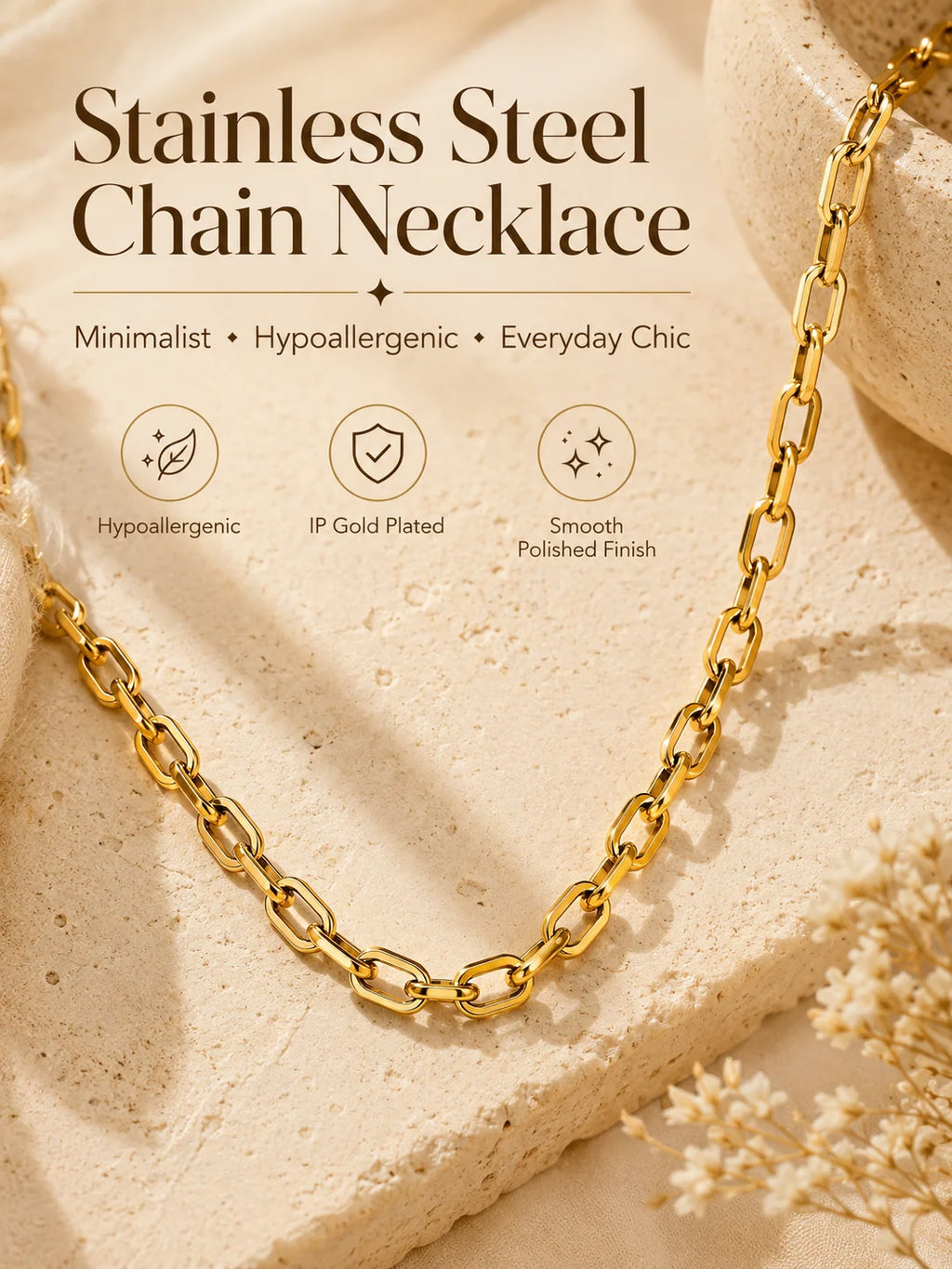 Chunky Gold Plated Link Necklace For Women, Stainless Steel Oval Thick Chain Choker Minimalist Jewelry Trendy Party Jewelry Gift