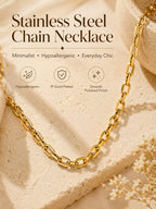 Chunky Gold Plated Link Necklace For Women, Stainless Steel Oval Thick Chain Choker Minimalist Jewelry Trendy Party Jewelry Gift