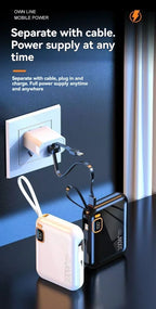 Portable Mini Power Bank, 66W, 20000mAh, Built-in Cable, PD20, Super Fast Charging, Compact, New