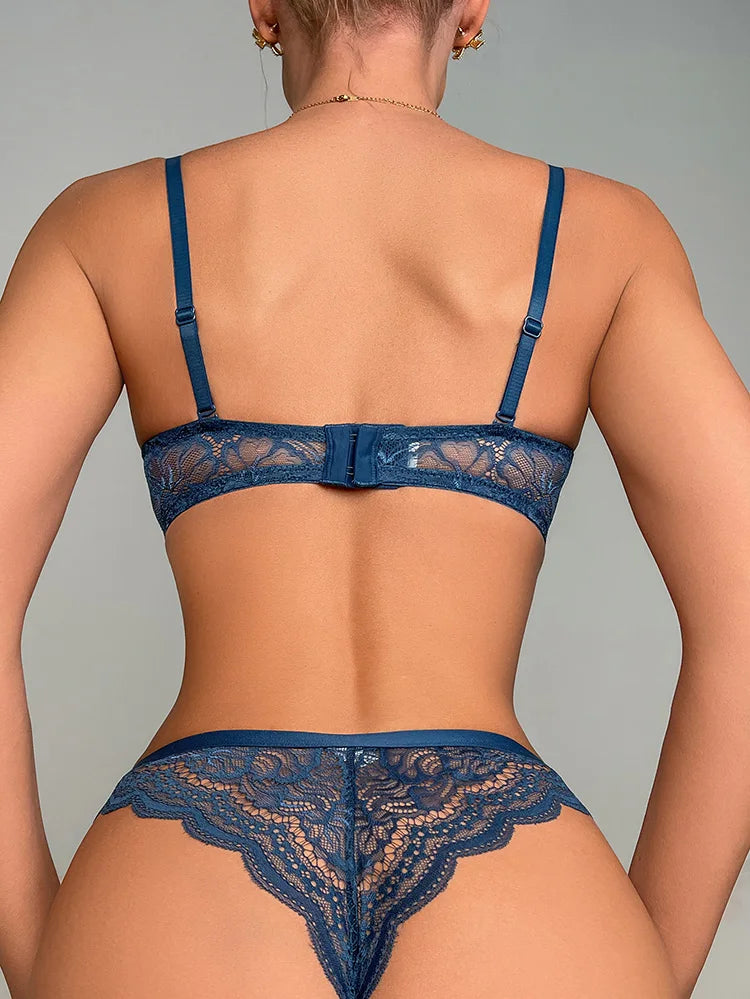 Sexy Lace Underwire Two Piece Push Up Push Up Bras lingerie Set For Women Gathering Chest Underwear Set BCD Cup
