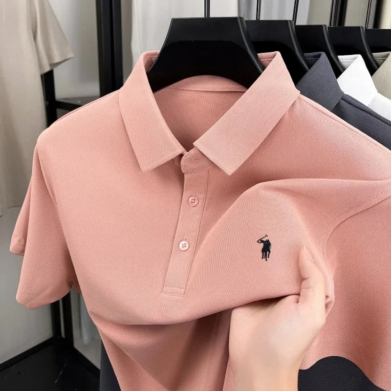 Luxury brand pony embroidered short sleeve men's polo shirt new business casual breathable summer comfort high-end Paul T-shirt