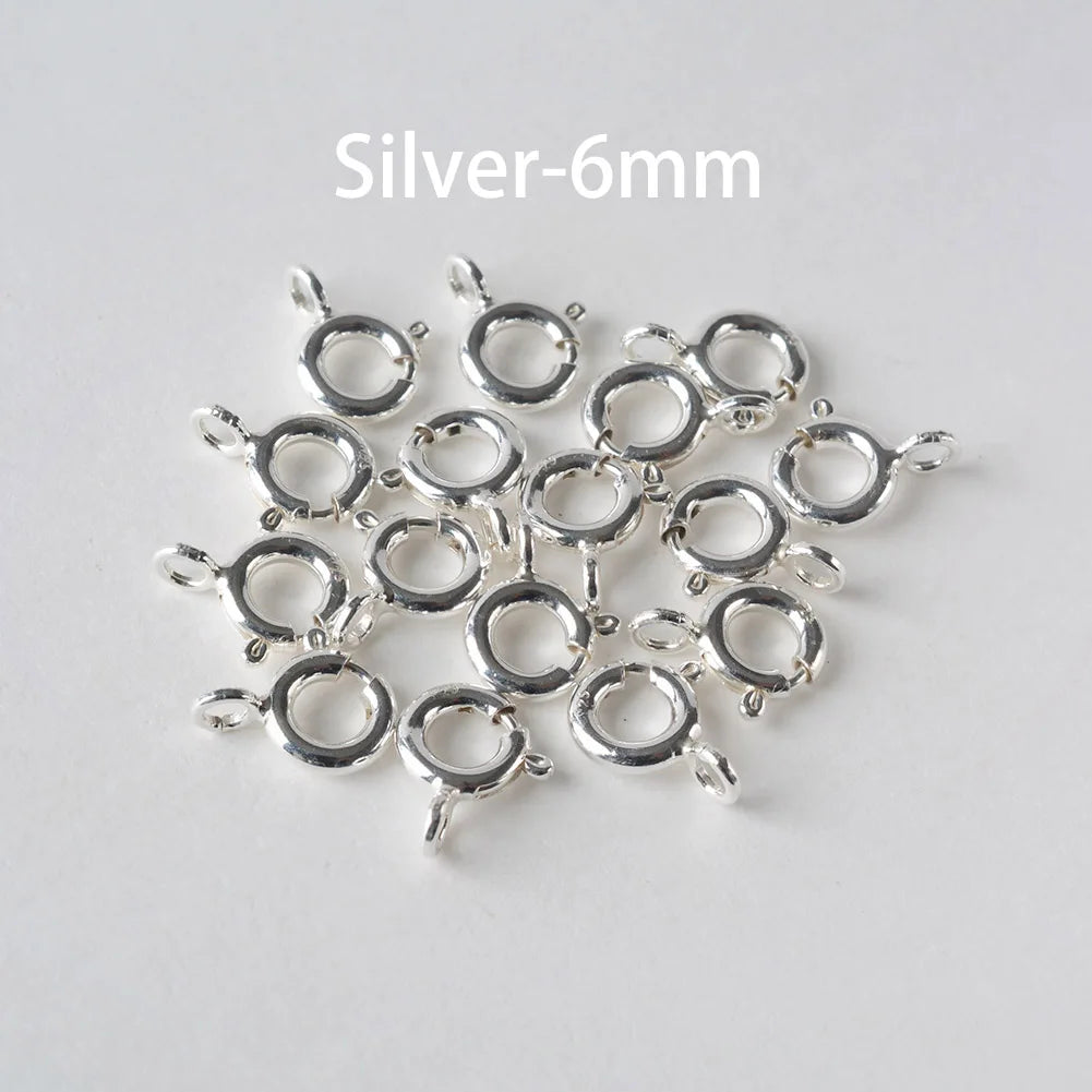925 Sterling Silver Spring Ring Clasp with Open Jump Ring, 5-8mm Spring Ring Clasps with Open Ring For Jewelry Making Findings