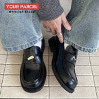 Slip in formal leather shoes for men's autumn new style retro metal coin design Loafer comfortable black British dress shoes