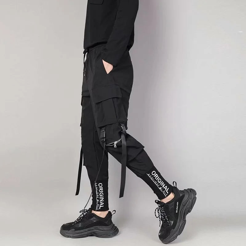 Y2K Joggers Cargo Pants For Men Casual Hip Hop Pocket Male Trousers Sweatpants Street Ribbons Techwear White Pant Pantalon Homme