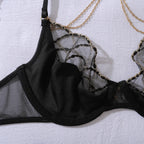 Ellolace Romantic Women's Lingerie Sets Elegant Chains Bra Belt Thong 3PC with Gloves Stockings Shiny Intimate Honey Underwear