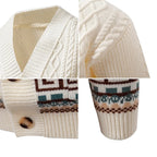 Men's Cable Knit Fair Isle Geometric Striped Cardigan V Neck Button Front Pocket Long Sleeve Sweater Autumn Winter Casual