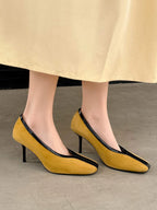 Krazing Pot Superstar Kid Suede Shallow Square Toe High Heels Spring Autumn Shoes Office Lady Party Wedding Dress Women Pumps